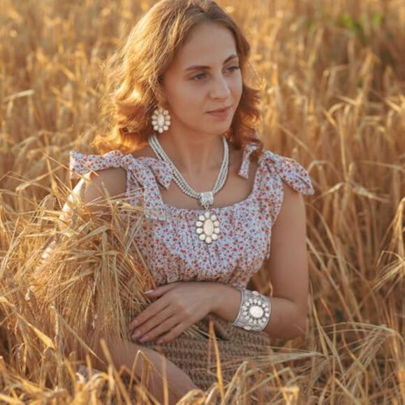 Boho Western Jewelry Women Turquoise Set Vintage Earrings Bracelet Necklace - Picture 3 of 7